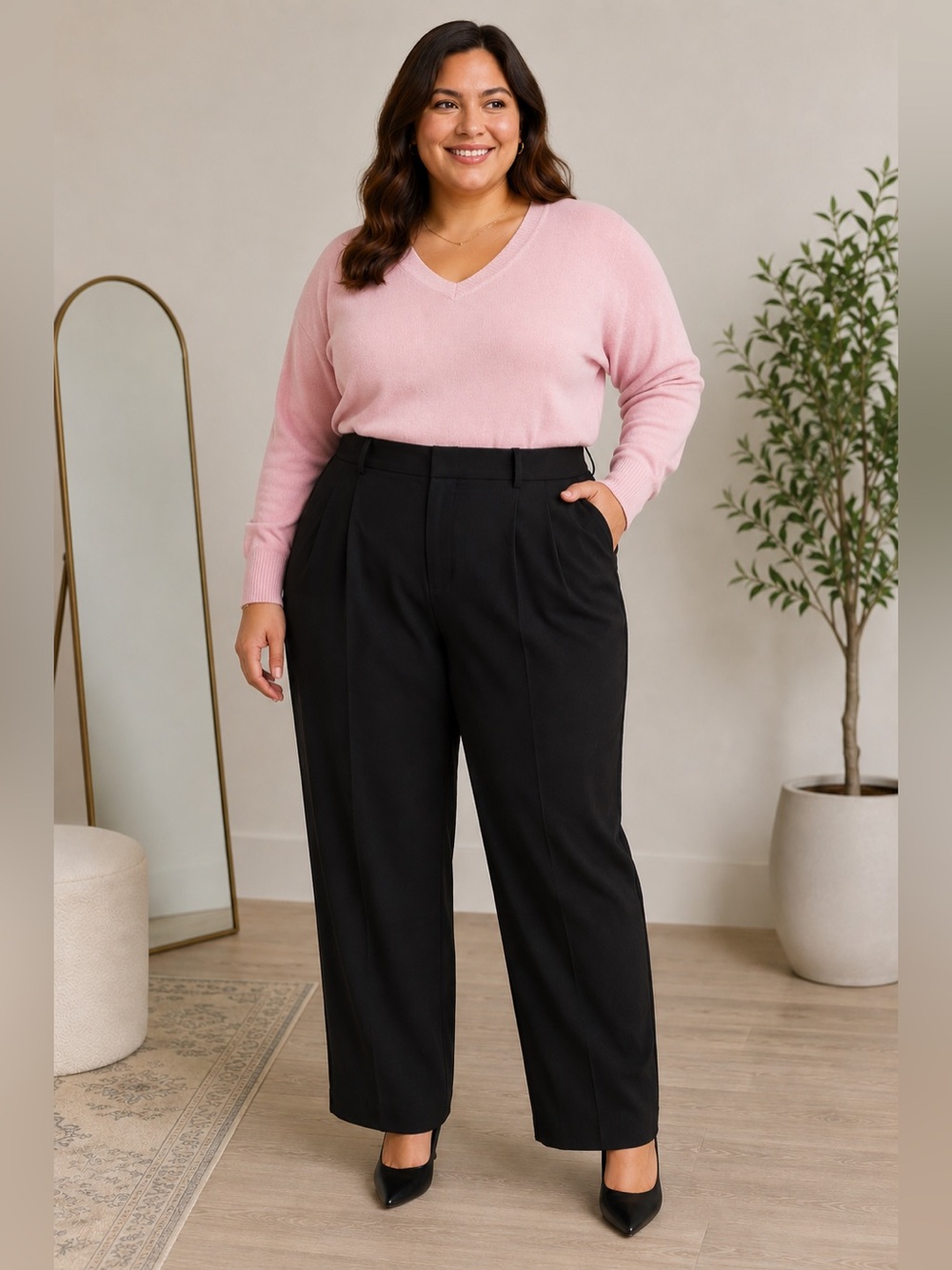 Black Dress Pants Women’s 16W High Rise Pleated Straight Leg NWT